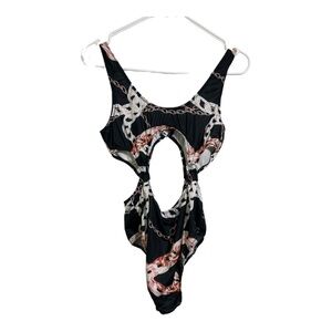 Luna Tuccini womens one piece open stomach chain pattern swimsuit new XL